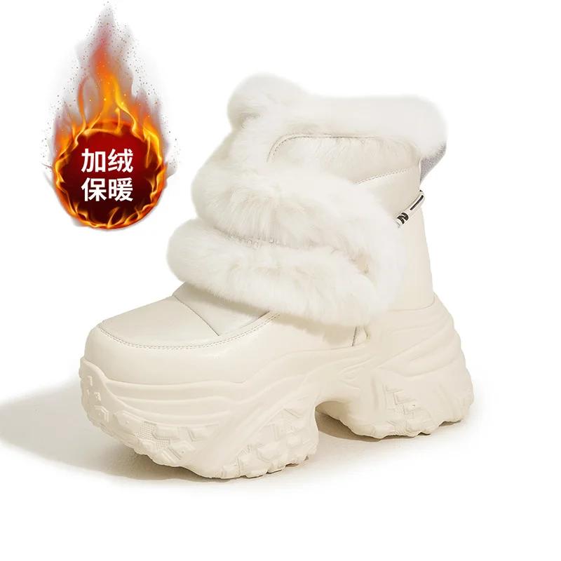 

Fashion Snow Boots Women 2025 New 10cm High Heel Winter Boots Women Platform Fashion Warm Women Ankle Boots 34 бежевый