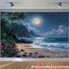 Une grande bannière de fête de plage tropicale lune pleine palmier avec fond océanique mer bleue claire sable blanc