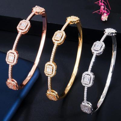 Bracciale rigido aperto in zirconia cubica color oro rosa squisita di WWJ