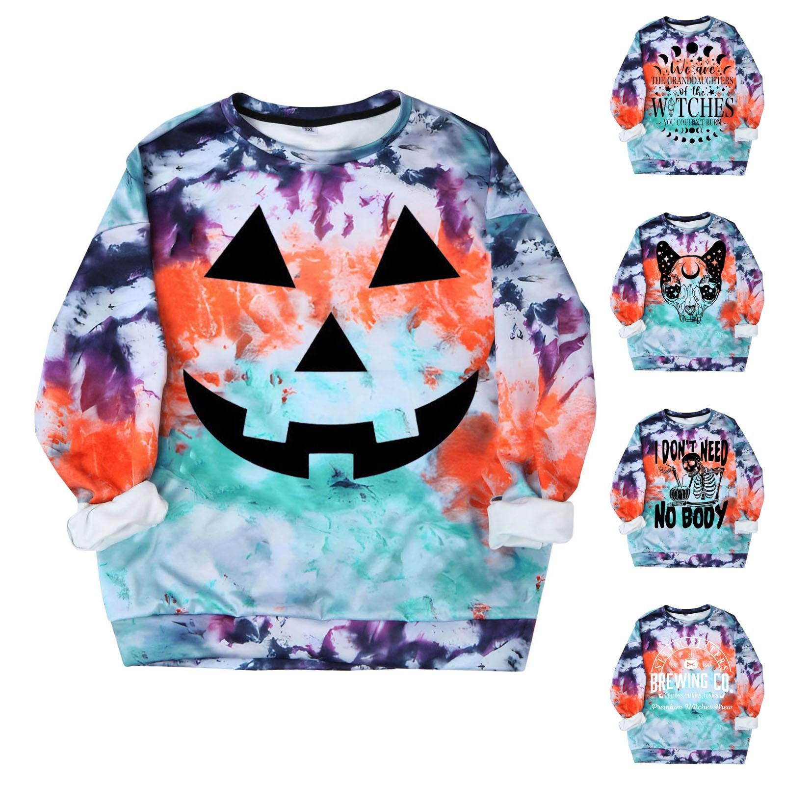 

Женская повседневная модная футболка с длинным рукавом и принтом на Хэллоуин