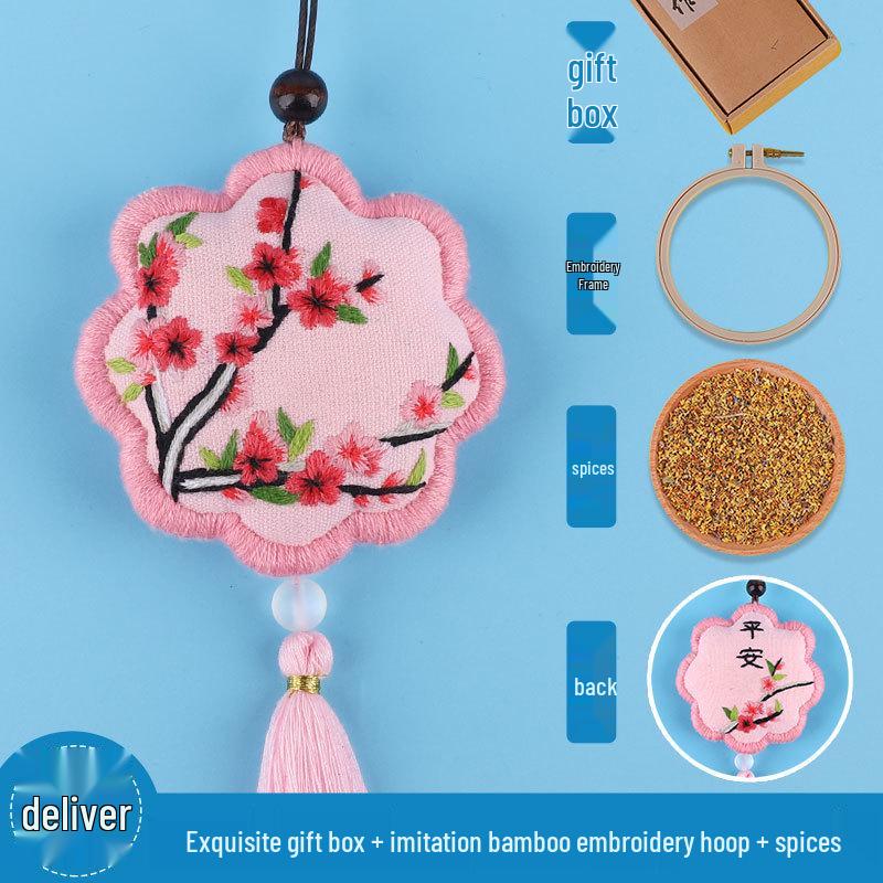Peace Amulet Embroidery Kit: Beginner's DIY Cross Stitch Sachet Pouch