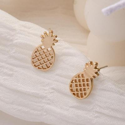 Minimalist Hollowed Out Pineapple Stud Earrings for Girls Golden Alloy Creative Fruit Small Ear Studs European American Jewelry