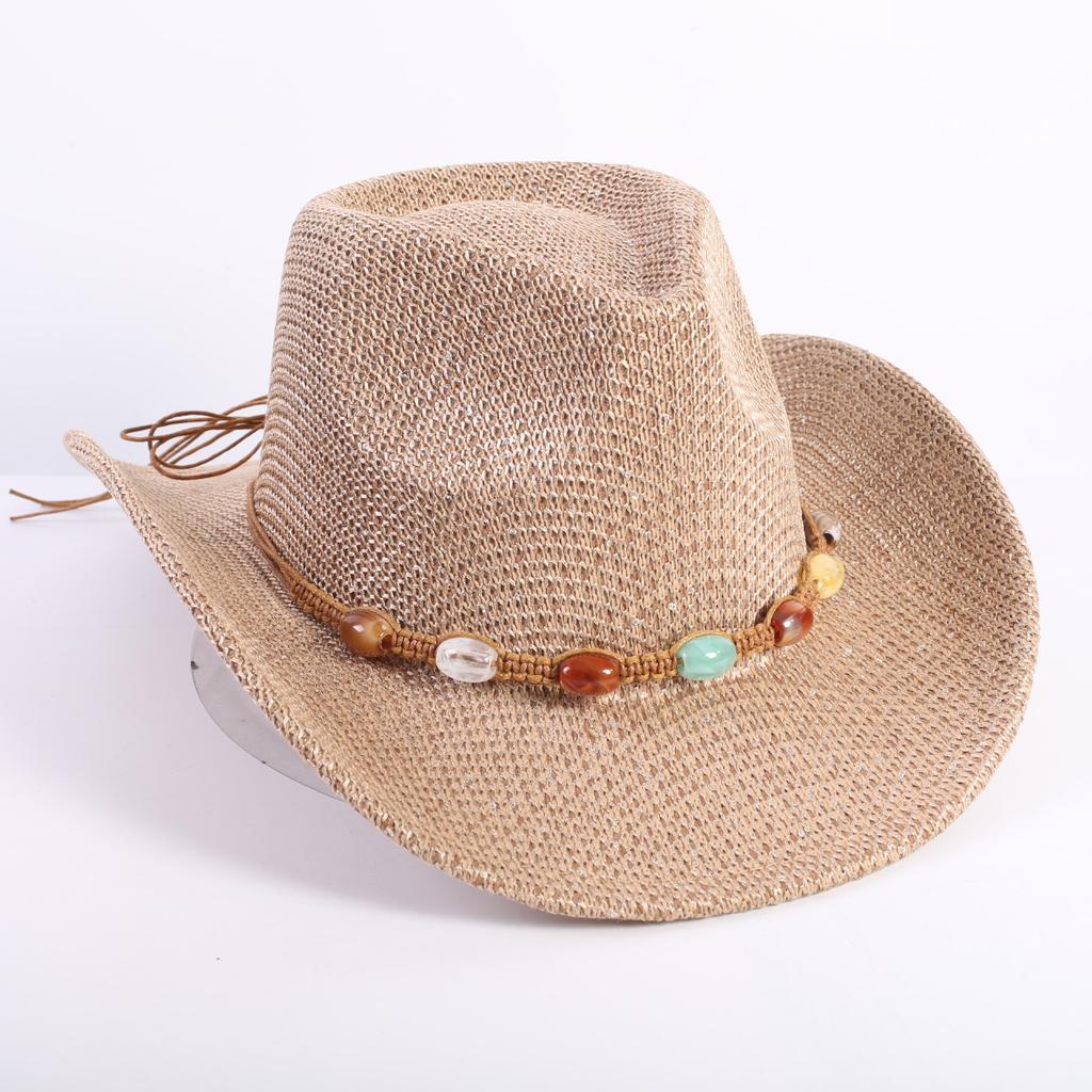Popular European and American classic western denim straw hat, men's and women's fashion outdoor sunscreen sequined straw hat