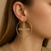 Korean Metal Cross Earrings Accessories Punk Jewelry Hoop Earrings Bling Crystal Fashion Earring for Women
