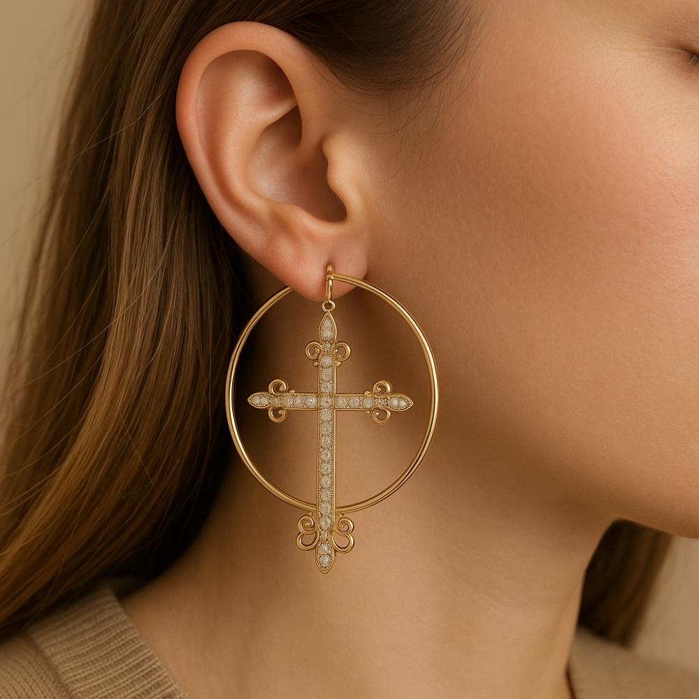 Korean Metal Cross Earrings Accessories Punk Jewelry Hoop Earrings Bling Crystal Fashion Earring for Women