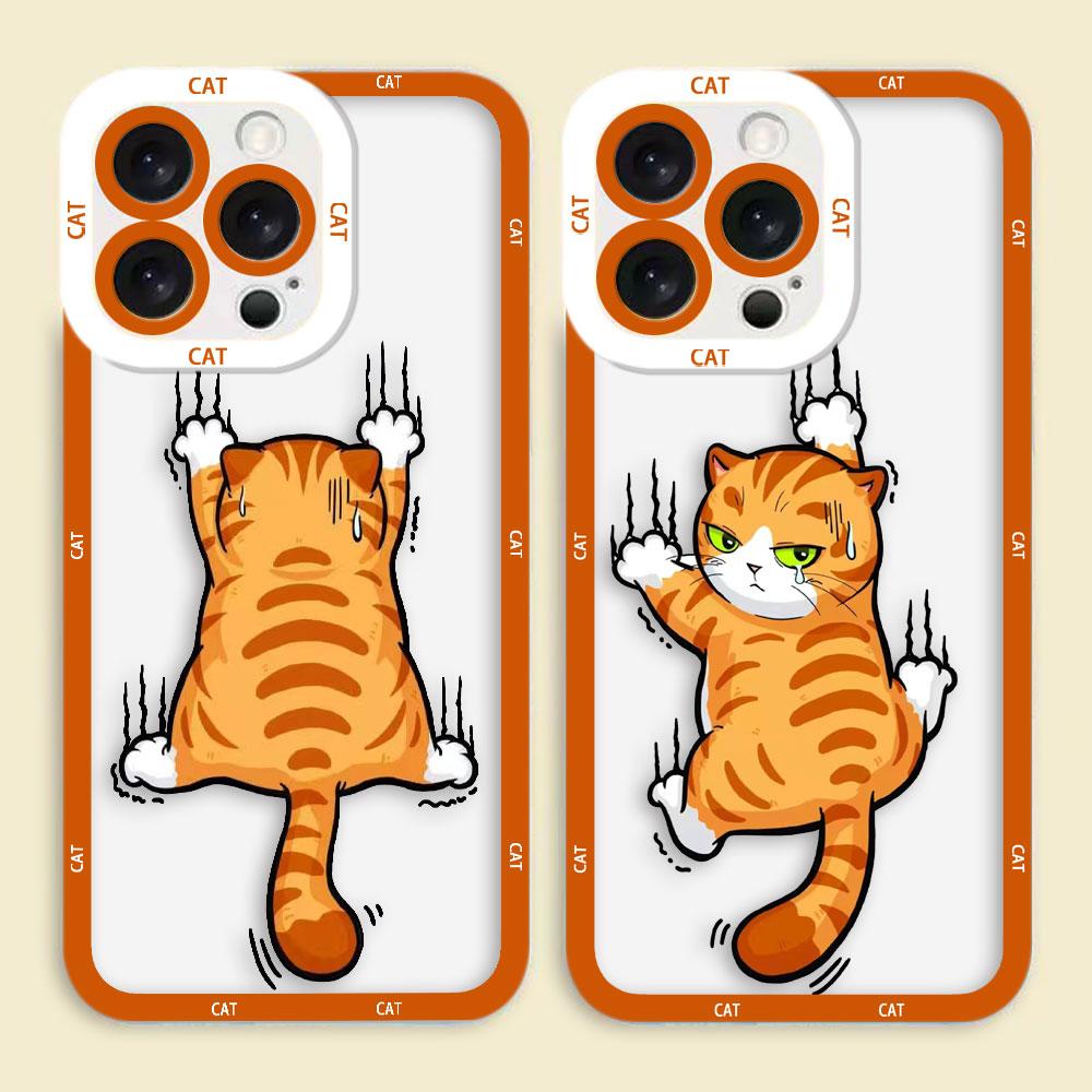 Cartoon Orange Grey Cat Clear Phone Case For Samsung A03S A03 A04 A05 A05S A06 A7 A11 A12 A13 A14 A15 A16 NOTE 10 20 ULTRA Case