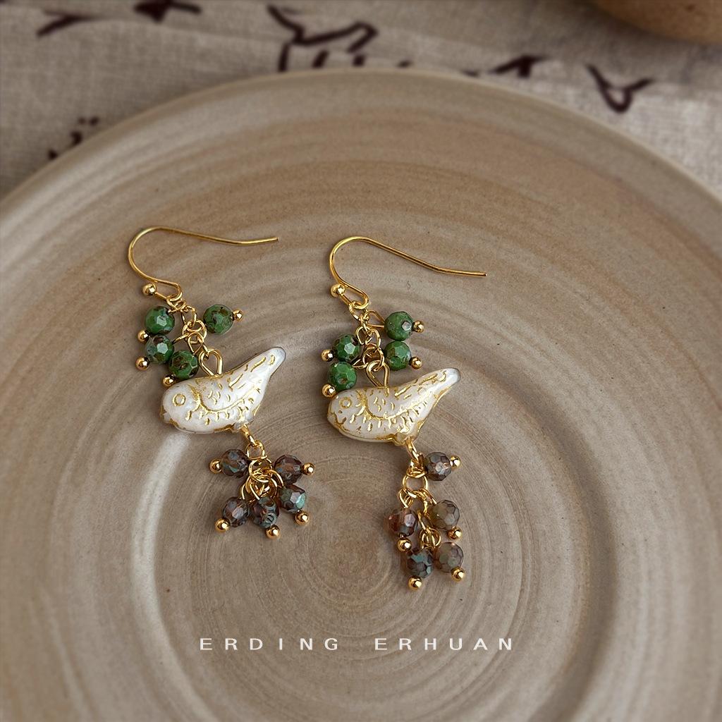 Сладкие Мори~ глазурованные ручной работы длинные гроздья винограда серьги-птички оригинальный дизайн новые серьги