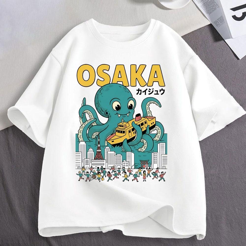 Osaka Dotonbori Drunken Octopus Funny Meme T Shirts Japanese Style Food Lover Tshirt Cotton Vintage Loose Short Sleeve Tshirts