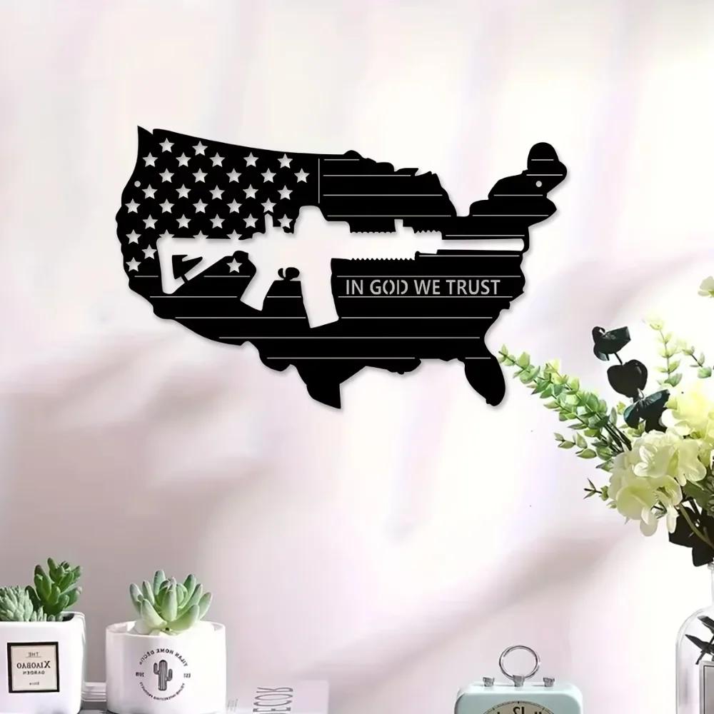 Entdecken Sie Art Deco Metall Wandskulptur Amerikanische Flagge Maschinenpistole Ideale Retro Dekoration Verschiedene Räume