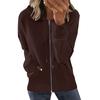 Women's Loose Fit Solid Color Zip Up Hooded Long Sleeve Sweatshirt Casual Pocket Hoodie Top
