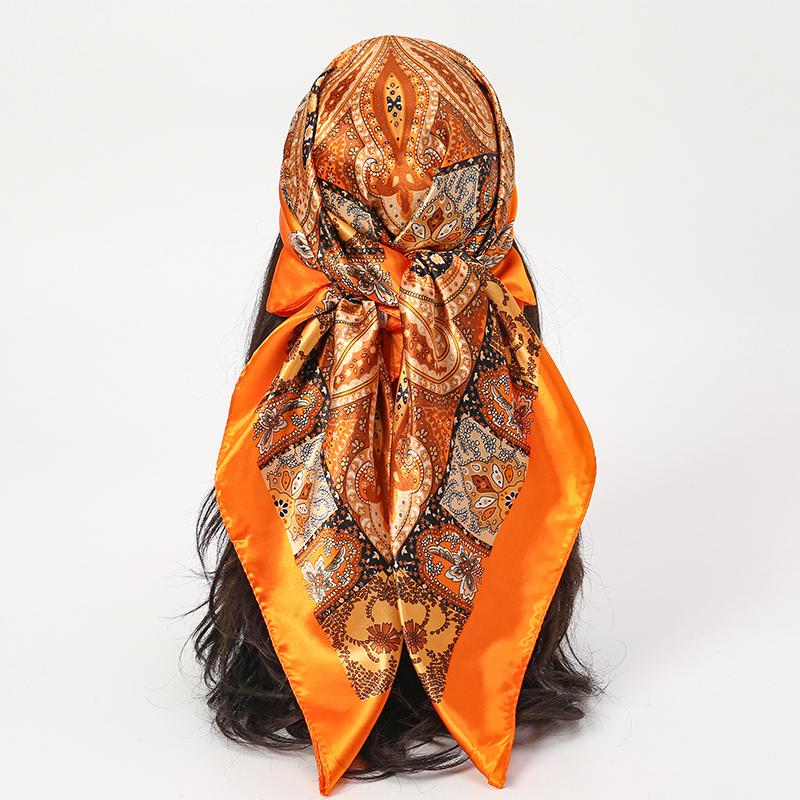 Silk Shawl Square Scarf For Women Print Headband Foulard Satin Hijab Hair Bands Neckerchief Female Head Wraps Bandana