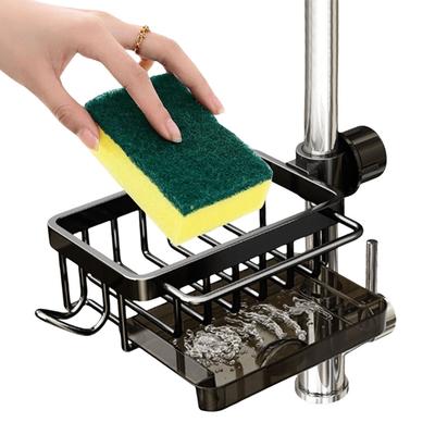 Kitchen Sink Faucet Organizer Aluminum Sponge Holder for Kitchen Sink Multifunction Organizer Rack for Bathroom Scrubbers Soap