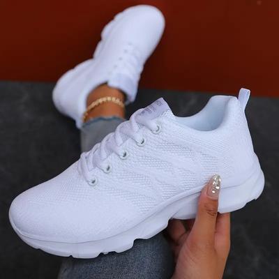 Women's Breathable Flying Woven Sneakers, Casual Lace Up Outdoor Shoes, Lightweight Running Shoes