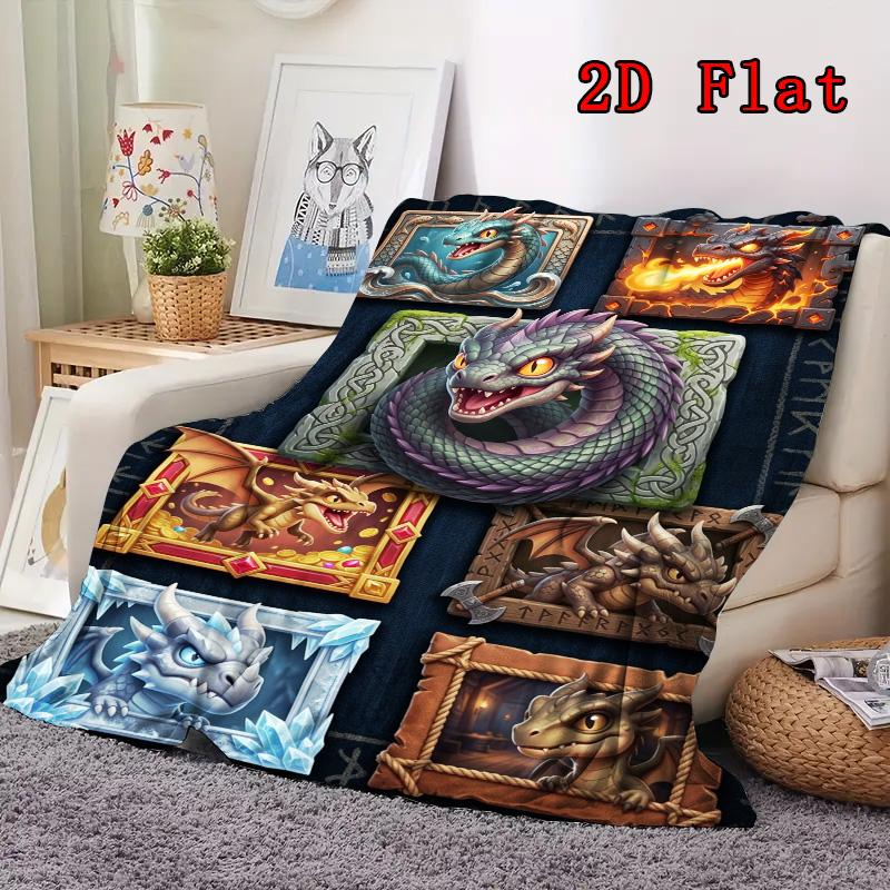 Dragons Mythical Frames 2D Flat Pattern Flannel Blanket, High Quality All Seasons, Home Decor, Warmth and Comfort, Perfect for Christmas Gifts.