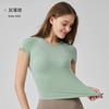 Summer nude round neck thin yoga clothes top tight waist outdoor breathable high elastic fitness sports short sleeves women