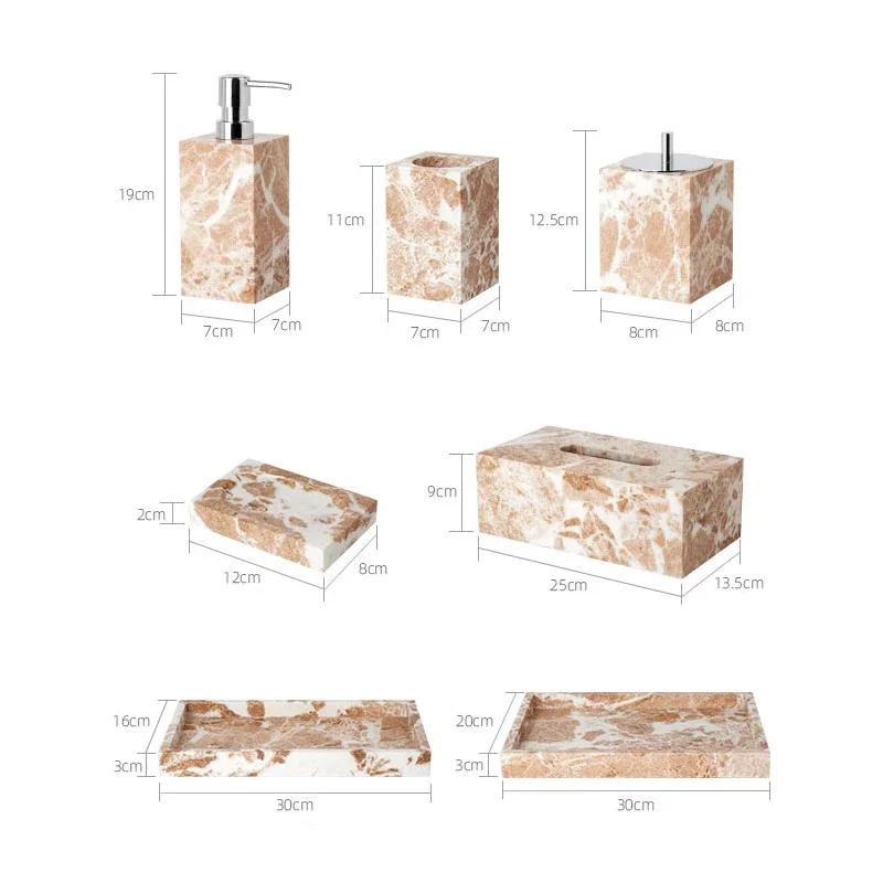 Coral Pink Natural Marble Set for Bathroom Soap Dispenser Soap Dish Toothbrush Holder Tissue Box Tray Bathroom Accessories