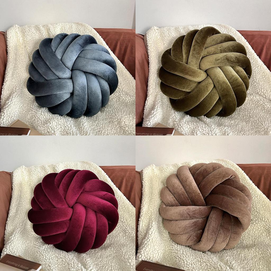 Modern Minimalist Velvet Round Throw Pillow With Knotted Design For Living Room Decor