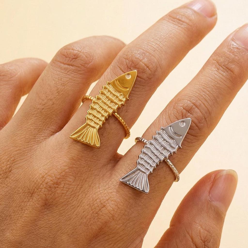 Fresh Resort-Style Tropical Fish Stainless Steel Rings for Women - Cute Beach Ocean Series Ornaments