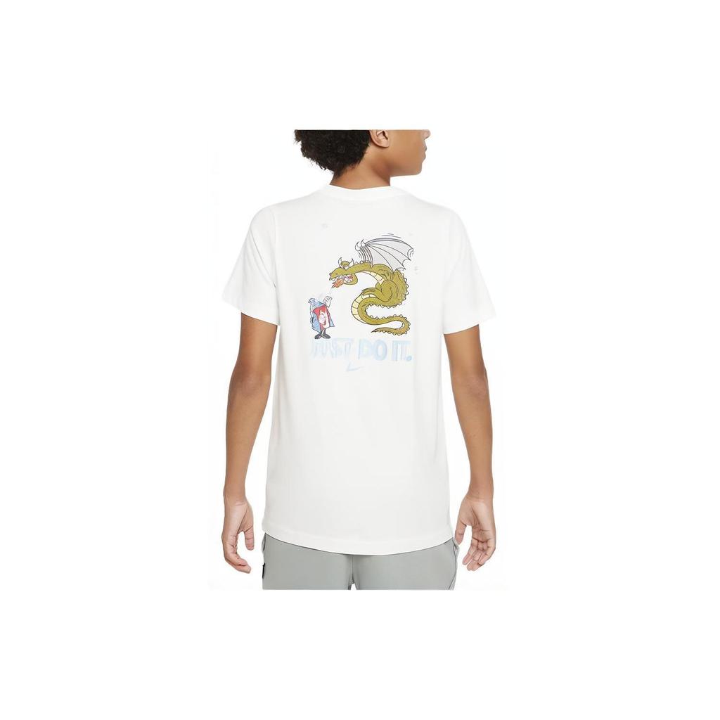 Nike Sportswear Letter Print Cartoon Anime Pattern Round Neck Short Sleeve Kids Tops White FN9616-100