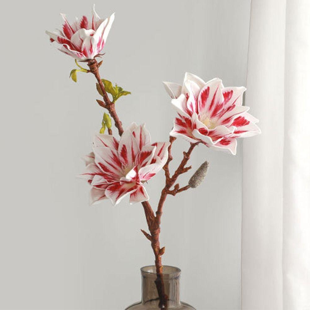 Floral Art Simulation Big Magnolia 3 Heads Artificial Orchid Flowers  Outdoor Garden Decor