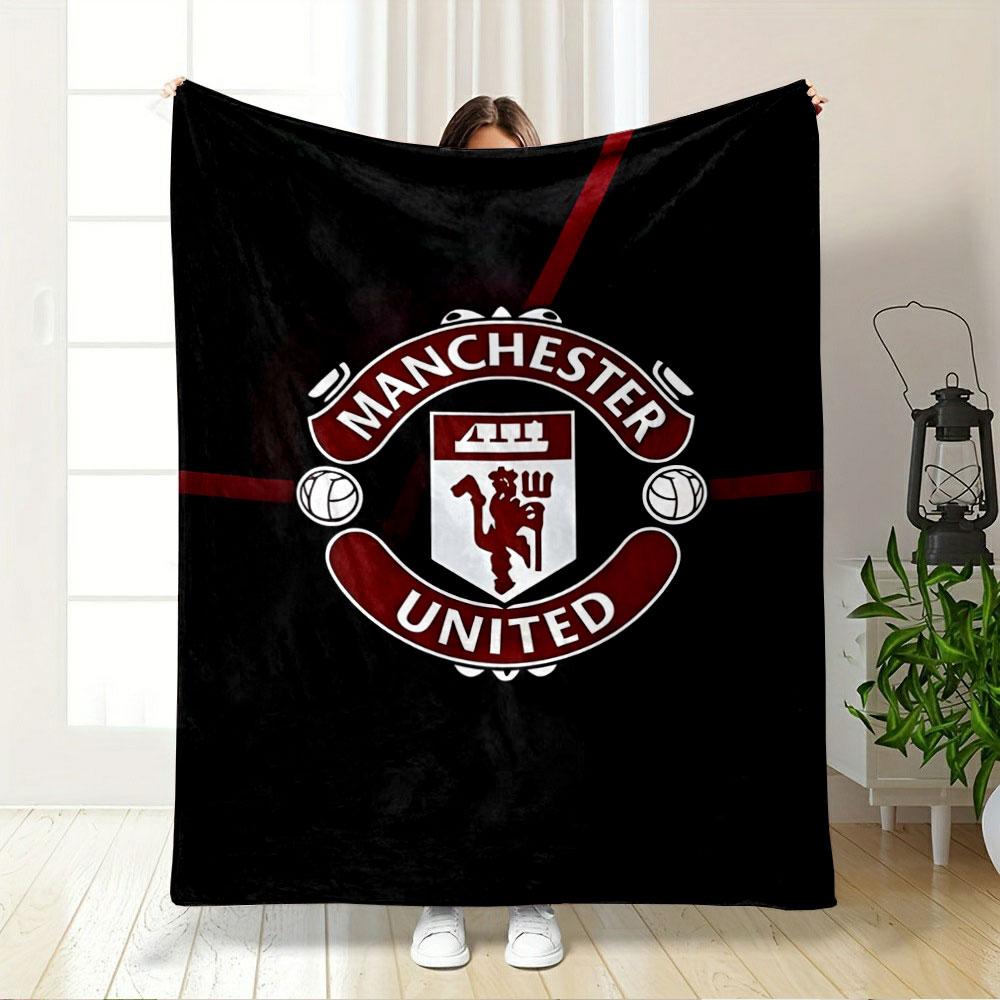 Red-and-white Crest with Manchester United Text On a Black Background. for All Seasons Blanket Lunch Break Throw Gift