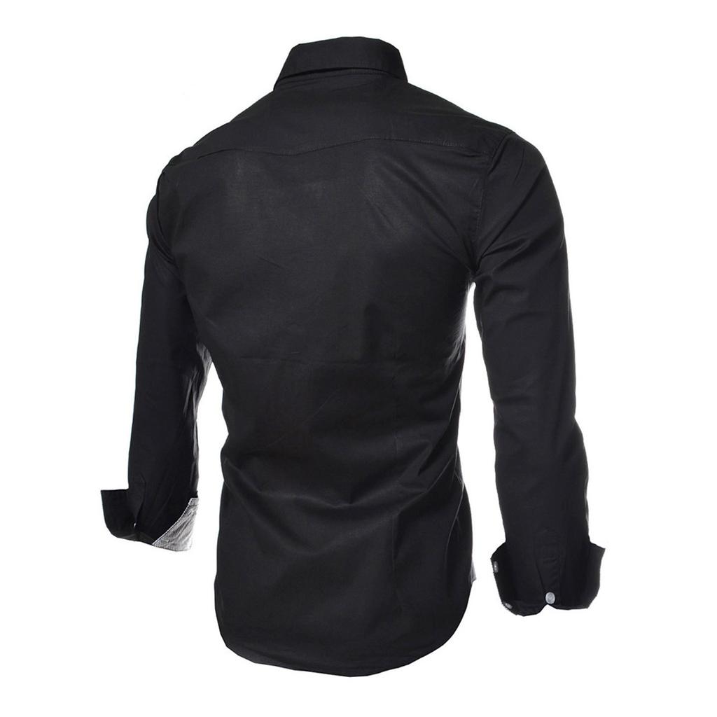 Herren Mode Lässig Langarm Schmal Geschnitten Farbe Anzug Hemd Oberteil Bluse