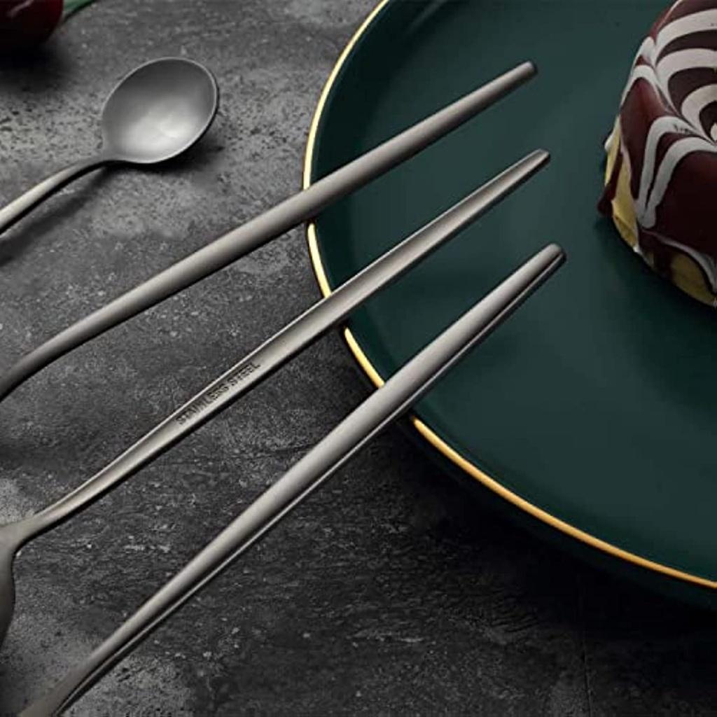 Geschirrset, 24 Edelstahlgeschirr für 6 Personen, ein Geschirrset, schwarzes Geschirr, Messer- und Gabelgeschirr, Löffel, für die Spülmaschine