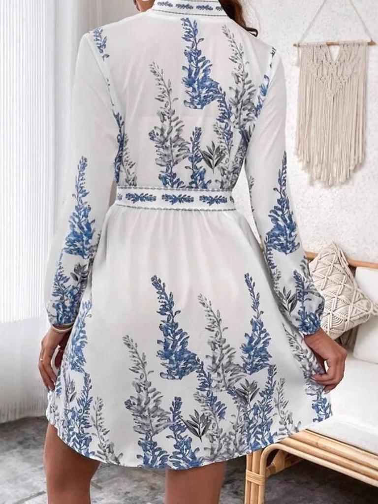 Wiosna Nowa Moda Damska Dekolt V Długi Rękaw Sukienka Boho z Nadrukiem