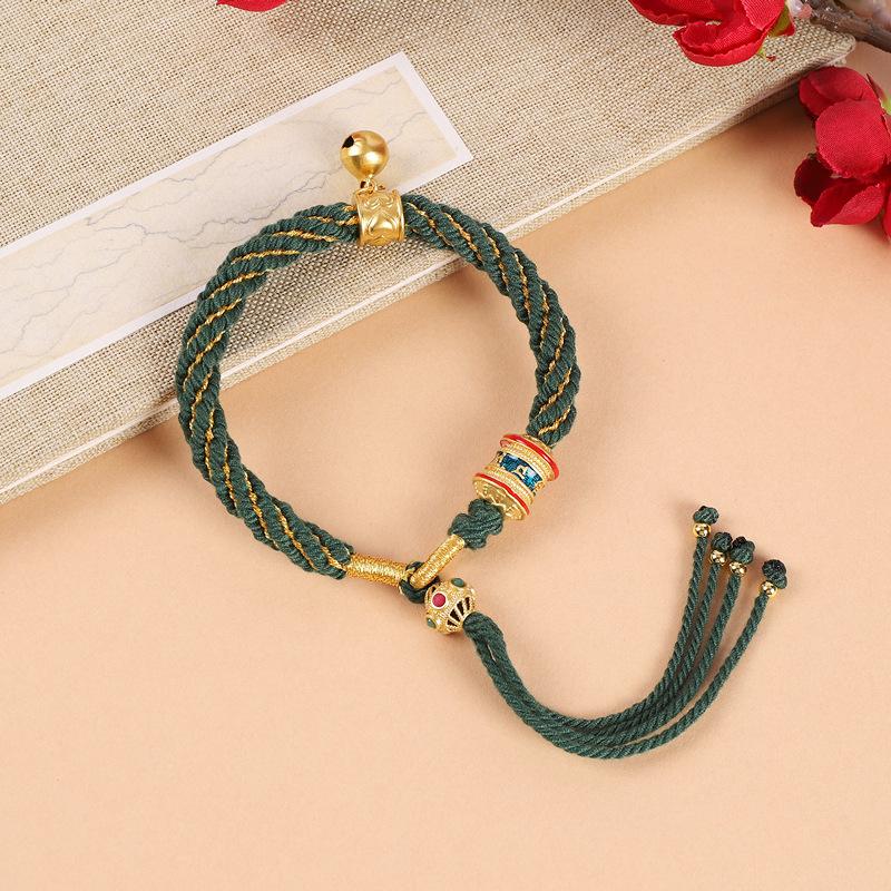 Hand-woven Tibetan Six-character Mantra Hand Rope Hand-rubbed Cotton Thread Ethnic Style Men's and Women's Bell Bracelet Red Rope with Jewelry