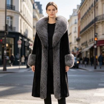 Europe and the United States popular high-end thickened long imitation mink coat light luxury lady style extended fur coat women