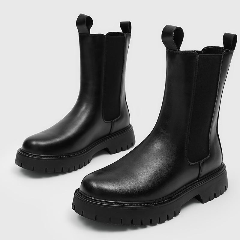 Mode Dicke Sohle High Top Herrenschuhe Leder Mode Stiefeletten Klassische Chelsea Boots Lässige Business Laufschuhe Mann Reise Botas