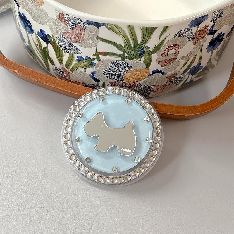 Rhinestone Puppy Mirror Magnetic Suction Solid Color Round Mobile Phone Airbag Bracket Retractable Wind Portable Ring Buckle
