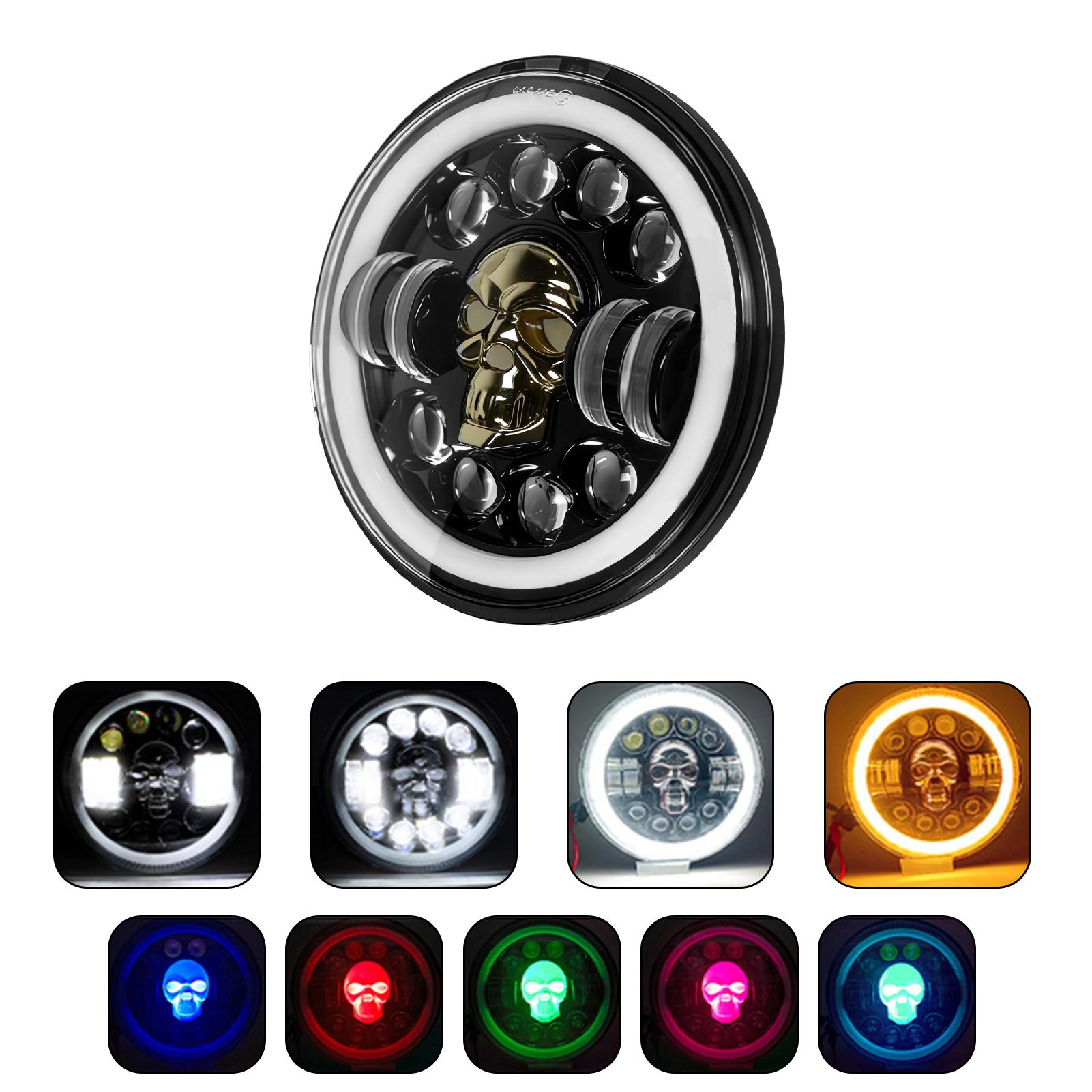 

LED Motorcycle Headlight Round LED Lights Headlamp Super Bright Replacement Parts Spotlight Offroad Head Light Color Changing 1PCS