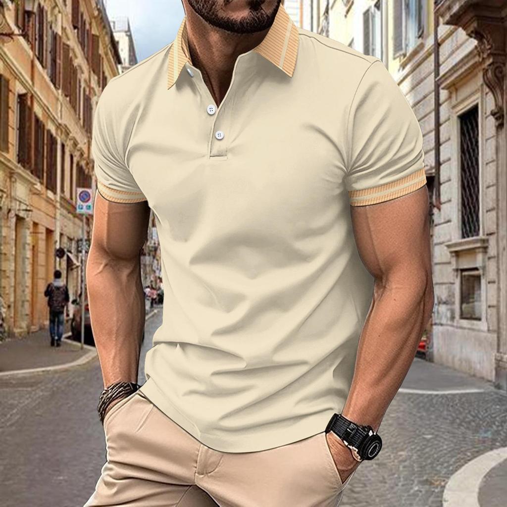 2024 Men's Summer Color-Block Button Sports Polo Shirt