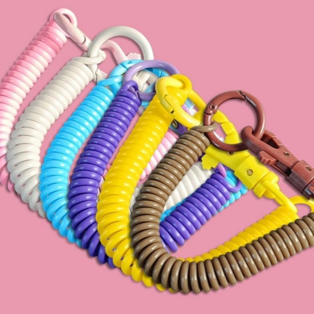 Elastic Straps Spiral Spring Lanyard Retractable Telescopic Spring Key Ring Outdoor