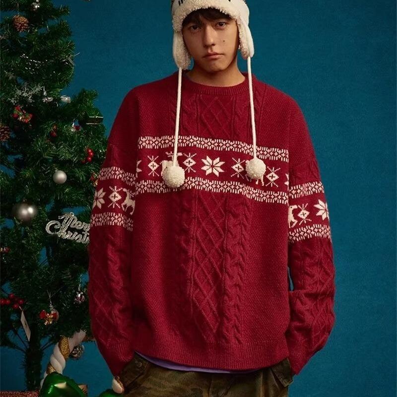 Spring & Autumn Men's Retro Fair Isle Loose Knit Sweater - Couple Style Pullover