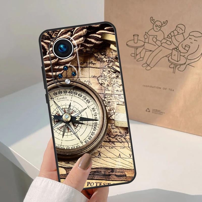 World Map Compass Nautical For Honor Magic 8 Pro 5 6 7 Lite Case For Honor Win RT 200 400 50 70 90 X8b X9a X9b X9c X9d