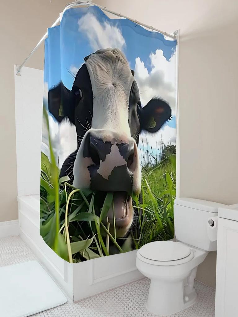 Curious Cow Print Shower Curtain for Home Decor - Unique andFunny Design High Quality and Durable Material Easy-Clean Non-Toxic