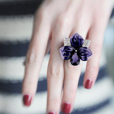 Anello da donna a forma di fiore 3D con strass, decorazione in smalto lucido, rame, regalo per anniversario, matrimonio, festa, banchetto, cocktail, gioielli