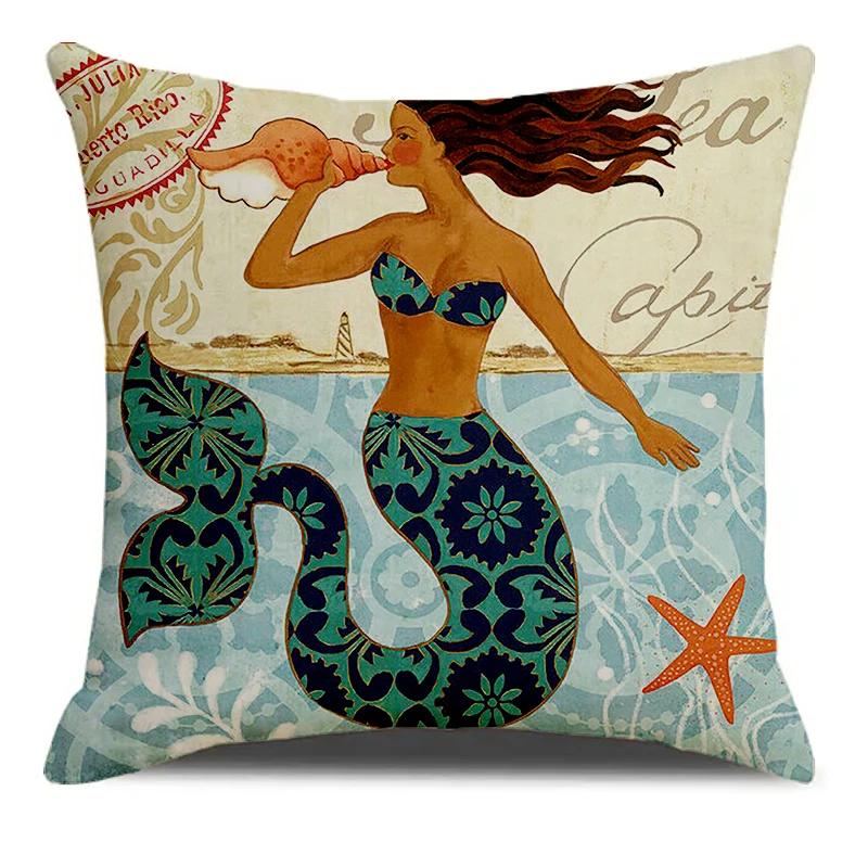 

Морское Животное Русалка Морская Звезда Морской Конёк Принт Квадратная Наволочка Смесовая Наволочка Чехол для Подушки Гостиная Домашний Декор 66x66cm