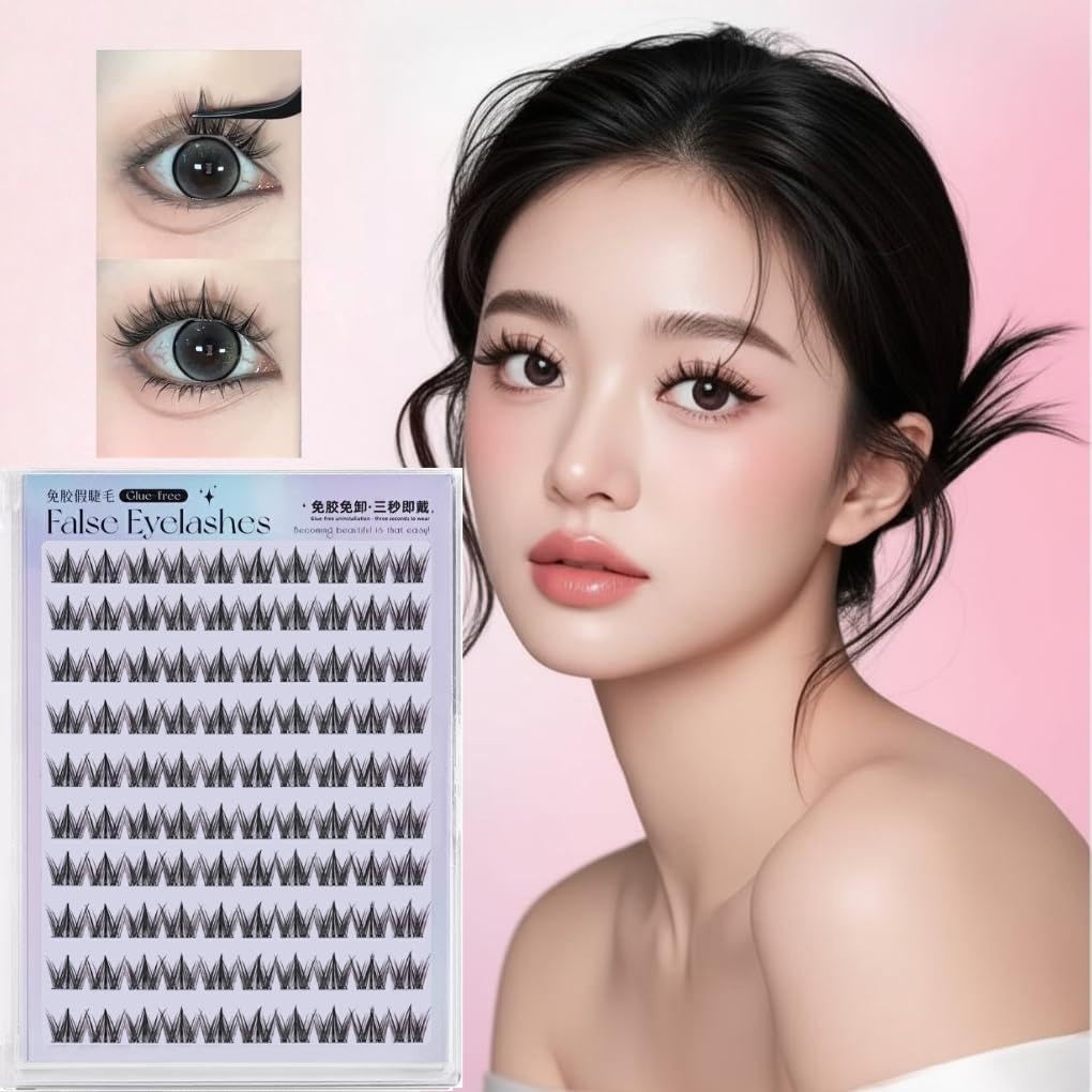 Spiky False Cartoon 100 Cluster Easy Sharp and Reusable Glue-free Eyelashes, Style, 11mm, Pieces, Design, Self-Adhesive, One-Touch Application,