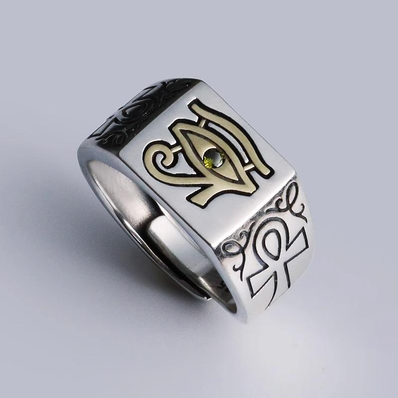 

HX Silver Color Men s Ring European and American Retro Eye of Horus Egyptian Pharaoh Ring INS Female Trend Jewelry resizable