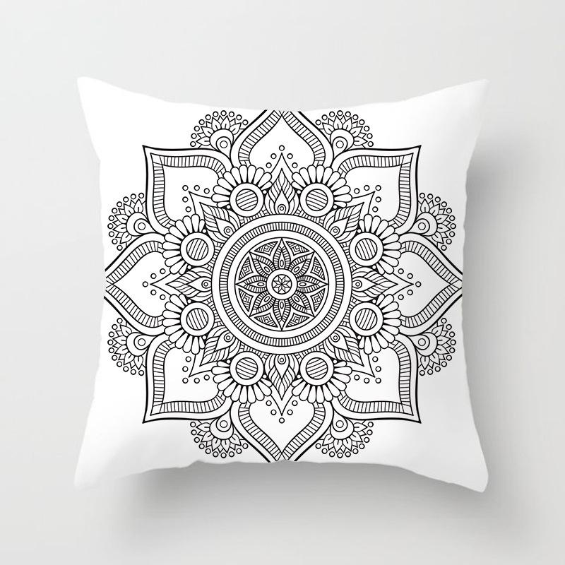 Black and White Ethnic Style Elephant Print Car Cushion Cover Sofa Pillow Cover Homewares
