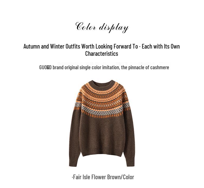 Women's Autumn/Winter 2026 Fair Isle Cashmere Sweater - Gentle Loose Fit, Round Neck Design