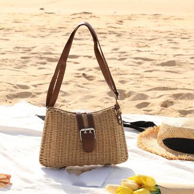 Borsa a tracolla estiva in paglia Borsa da spiaggia per le vacanze in rattan da donna Borsa portatile da spiaggia intrecciata fatta a mano