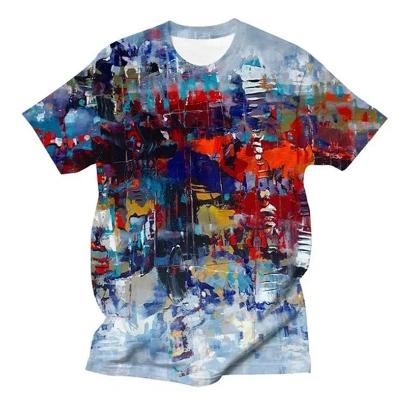 3D Printed Splash-Ink Graffiti T-Shirts Colorful Pattern T-Shirts Summer Harajuku Casual Personality Round Neck Men's T-shirts