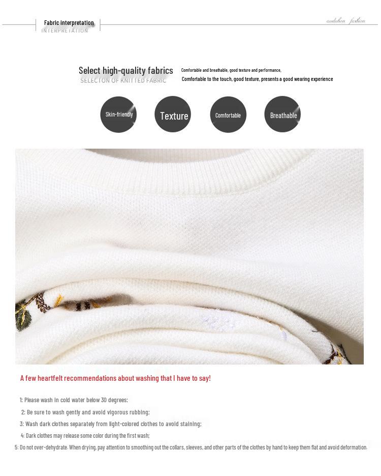 2023 Autumn Women's Embroidered Korean-Style Pullover Sweater - Long Sleeve Base Layer Knitwear