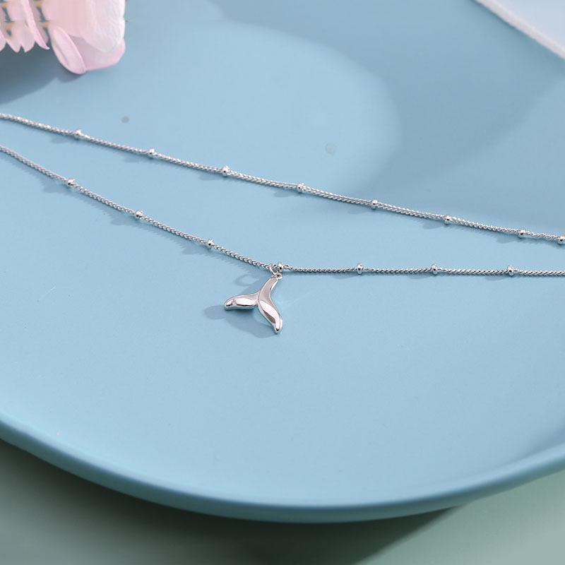 New Fashion 925 Sterling Silver Fishtail Pendant Double Layer Anklets Women Jewelry Summer Beach Charm Foot Chain Bracelet Gift