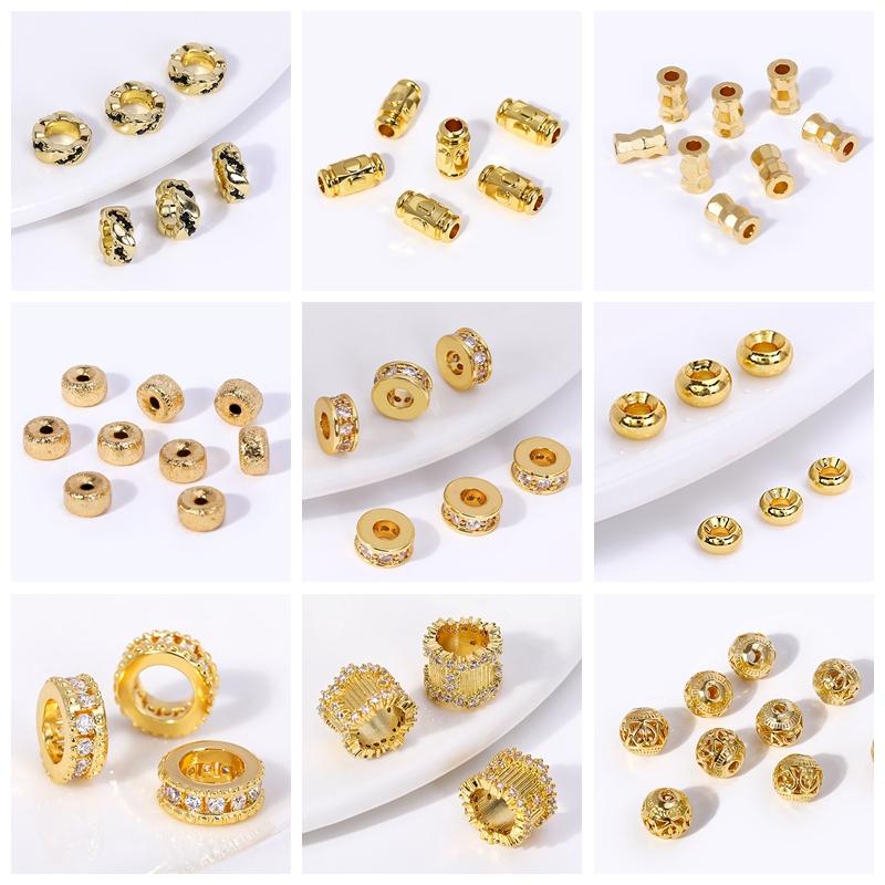 Brass 6mm Frosted Wheel Spacer Beads 18K Gold Plated Round Loose Beads For Jewelry Making DIY Jewelry Making Accessories