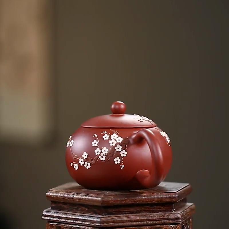 

250 мл Исинский знаменитый мастер Дахунпао, фиолетовый глиняный горшок, чистый ручной работы, темный ароматный горшок Сиши, чайный горшок с цветком сливы, дорожный чайный сервиз